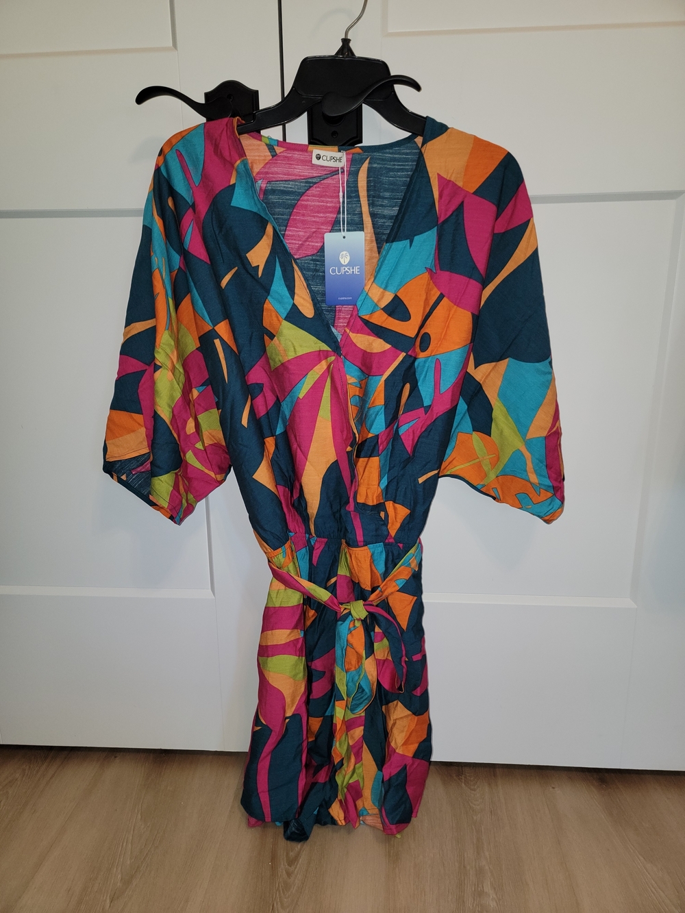 Cupshe Romper Teal Pink Orange Abstract Tie-Waist